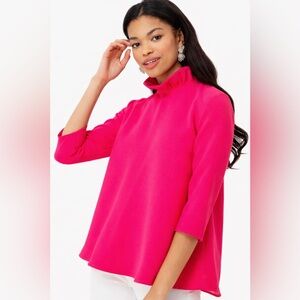 Pomander Place Hot‎ Pink Ruffle Neck Swing Top Back Bow Statement Blouse
